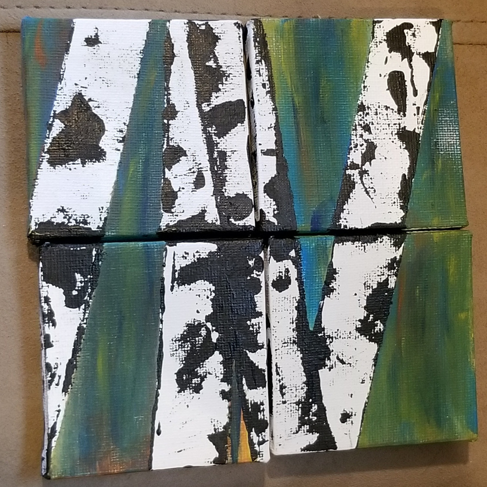 Original 4-panel 3x3" Painting Birch